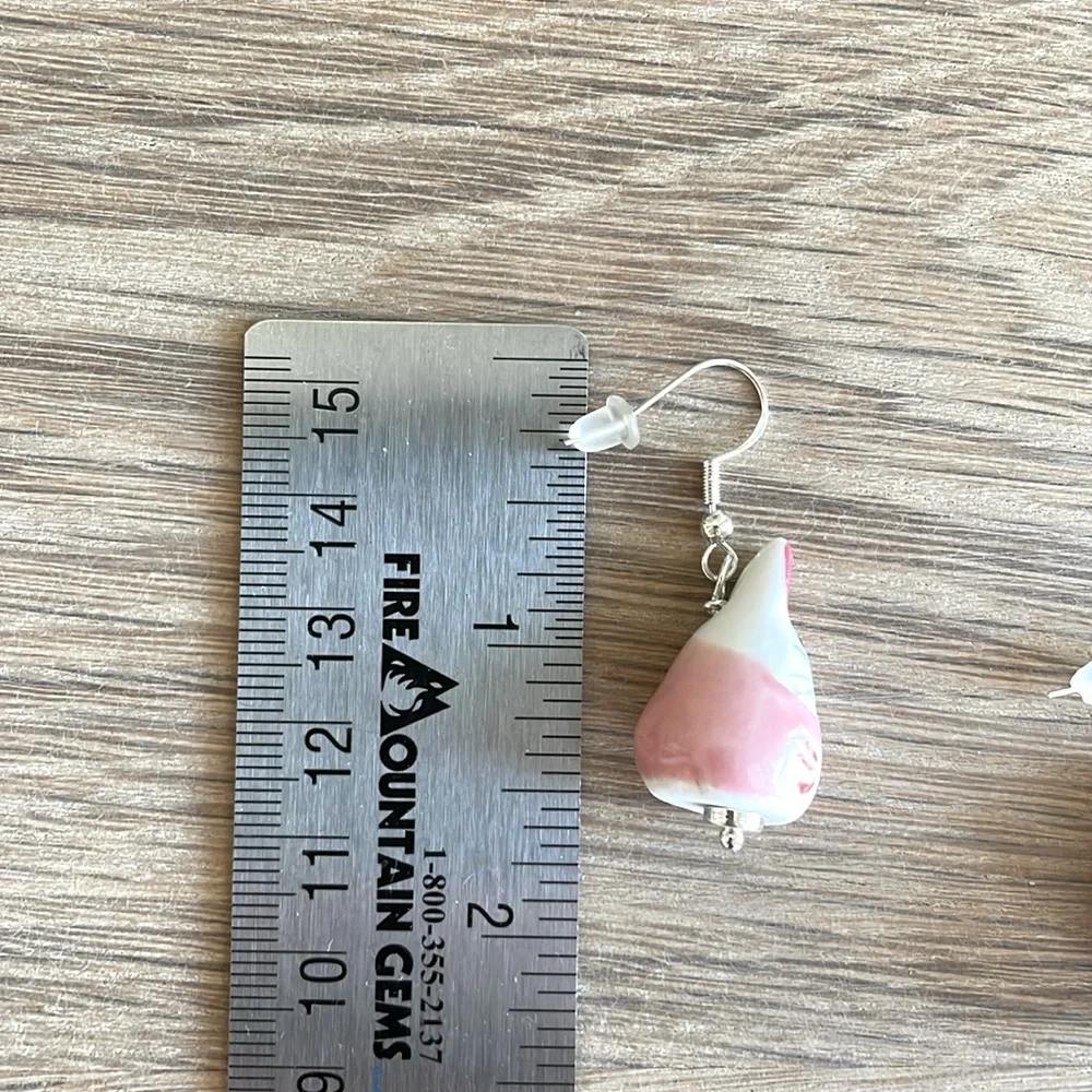 HAND CRAFTED EASTER BUNNY EARRINGS Ceramic Pink White Silver Gold Whimsical Fun